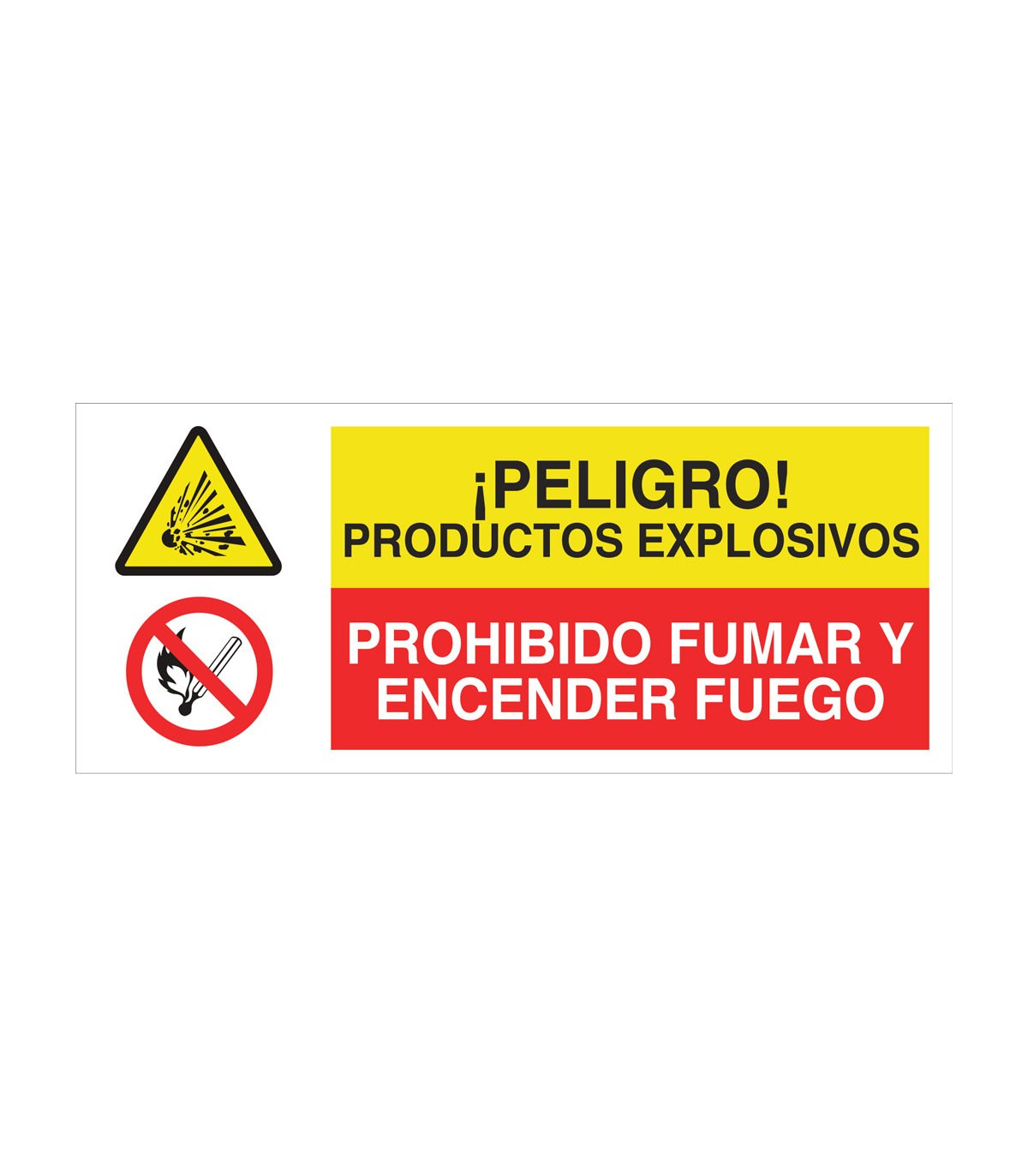 Señal combinada Peligro productos explosivos prohibido fumar y encender