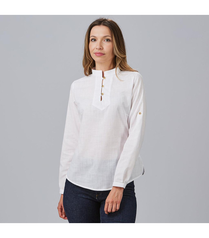 Chemise mao et manche réglable pour femmes, tissu de coton faux et polyester FLORA UNIFORMES GARY'S 243600