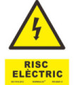 Elektrisches Risikosignal in Katalanisch "RISC ELÈCTRIC" Text und Piktogramm SEKURECO