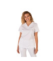 Blusa sanitaria blanca cuello de pico y mangas cortas, detalles tejido COOLMAX ARIEL REDLINE UNIFORMES GARY'S 659700