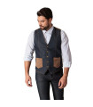 Chaleco de hombre ajustado con botones y bolsillos, tejido VAQUERO ELÁSTICO FIEGO UNIFORMES GARY'S 994800