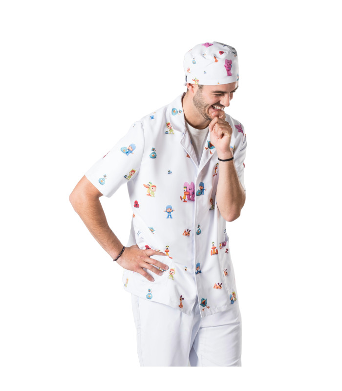 Robe pour homme avec manches courtes et col rond, avec imprimé Pocoyo, MICROFIBRA UNIFORMES GARY'S 583600 tissu