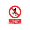 Signo de proibição de pisar no solo frágil (texto e pictograma)