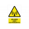 Warnsignal Danger! Elektromagnetisches Feld (Text und Piktogramm) COFAN