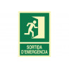 Sign in Catalan: Sortida D'emergència dreta (texte et pictogramme) COFAN