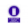 Placa indicando Obrigatoriedade de fixação das garrafas, em poliestireno PVC COFAN