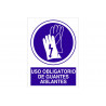 Signe d'obligation de pictogramme et de texte Utilisation obligatoire des gants isolants COFAN