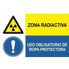 Señal combinada zona radioactiva y ropa protectora