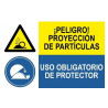 Señal combinada peligro proyeccion particulas y obligatorio protector