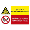 Señal combinada peligro materias explosivas y prohibido fumar