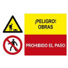 Señal combinada peligro obras y prohibido el paso