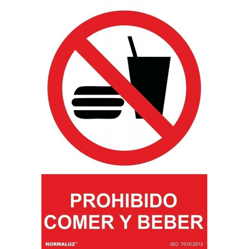 Señal de Prohibido comer y beber (texto y pictograma) SEKURECO skrc ...