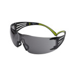 Gafas de protección de lente gris, montura negra y verde, antirrayaduras/antiempañante 3M. REF: SF402AF