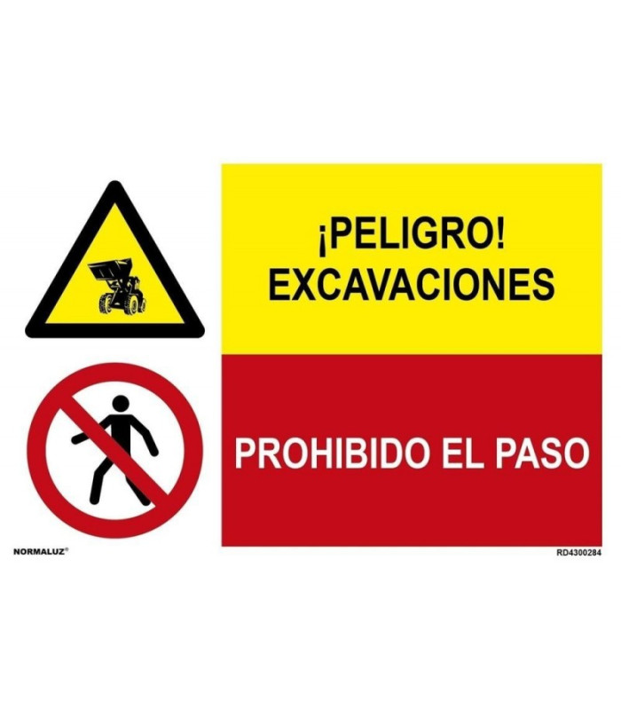 Señal combinada peligro excavaciones y prohibido el paso