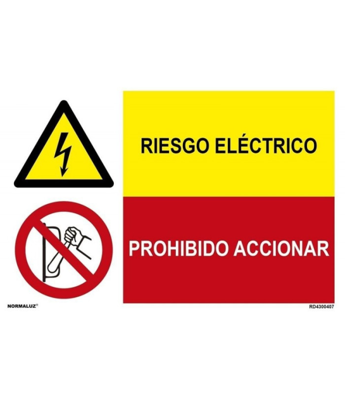 Señal combinada riesgo eléctrico y prohibido accionar