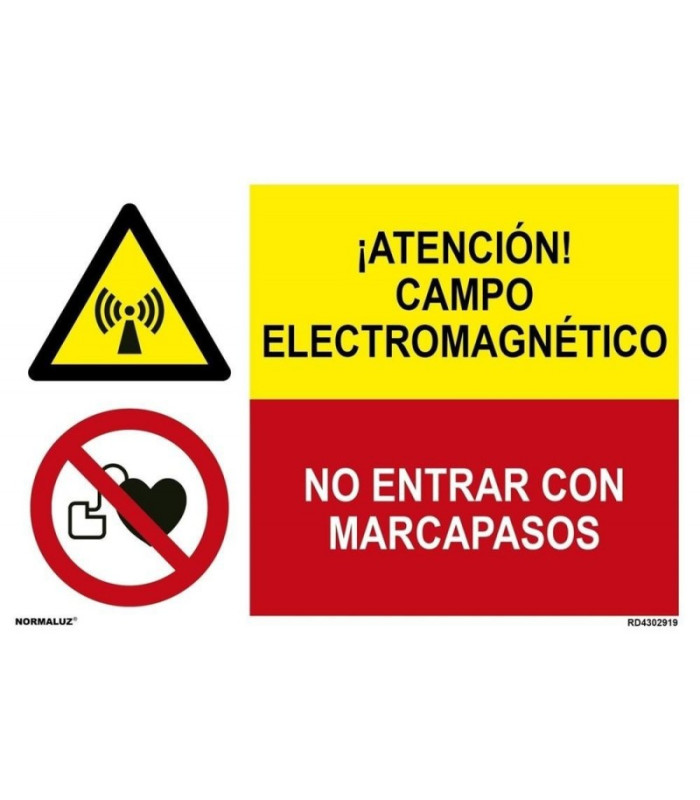 Señal combinada atención electromagnético y no entrar con marcapasos