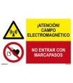 Señal combinada atención electromagnético y no entrar con marcapasos