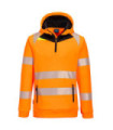 Felpa dinamica con cappuccio DX4 Hi-Vis 1/4 Zip con nastri riflettenti PORTWEST DX482