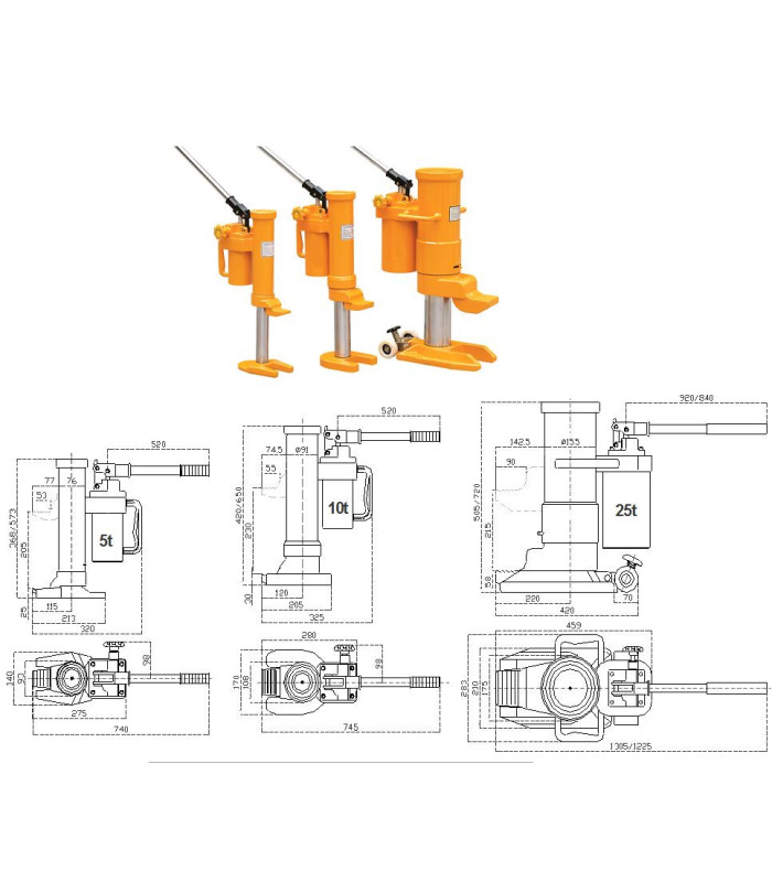 Gato de máquinas hidráulico HMH 5 T para cargas pesadas UNICRAFT