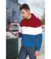 Pull Tricolor avec capuche double couche, avec poche centrale en tissu felpa 100% polyester VALENTO VARSITY